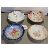 Set of 4 German Porcelain Bowls with Floral Design