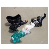 4 Decorative Elephant Figurines & Black Boot