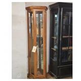 Vintage Oak Corner Curio Display Cabinet with Glas