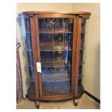Antique Oak Curved Glass Display Cabinet Curio Chi