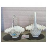 Fenton Milk Glass Hobnail & Blue Rose Baskets