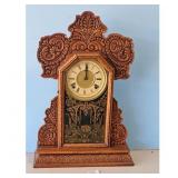 Antique Oak Wood Kitchen Mantel Clock with Ornate