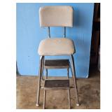 Vintage Step Stool Chair Kitchen Aid Chrome Vinyl