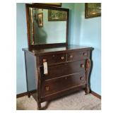 Antique Dark Wood Dresser with Mirror