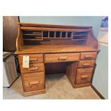 Vintage Oak Roll Top Desk with Drawers