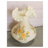 Fenton Custard Glass Vase with Yellow Flowers