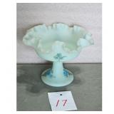 Fenton Satin Glass Aqua Blue Compote