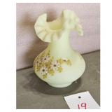 Fenton Hand Painted Yellow Custard Glass Vase