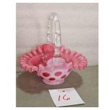 Pink Fenton  Basket w/cranberry coin dot pattern