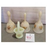 Set of 3 Fenton Glass Bells and 1 Basket - Frosted