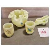 Vintage Yellow Opalescent Glass Hand-Painted Shoe