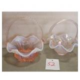 Vintage Pink Opalescent Glass Baskets Set of 2