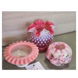 Set of 3 Vintage Fenton Glass  Vases-hobnail