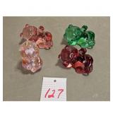 4 Glass BearFigurines - Pink, Green, Red,