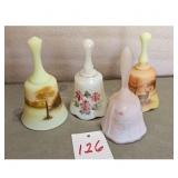 4 Fenton Glass Hand Painted Bells - Scenic and Flo