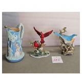 Vintage Ceramic Pitcher and Bird Figurines
