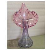 Vintage Pink and Purple Art Glass Vase Ruffled Rim