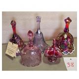4 Fenton Carnival Glass Bells /1 basket