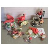 Set of 7 Ceramic Cardinal Bird Figurines