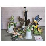 Set of 5 Ceramic Bird Figurines with Flowers