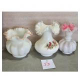 Lot of 3 Fenton Glass Vases - White Milk Glass