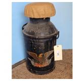 Vintage Milk Can Stool with Patriotic Eagle and Fl