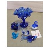 Collection of 6 Blue and Clear Glass Animal Figuri