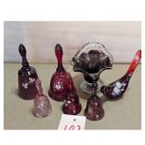 Vintage Glass Bells and Basket Set