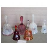 Set of 6 Vintage Glass Hand Bells - Various Colors