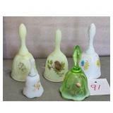 Lot of 5 Vintage Fenton Glass Mothers Day Bells