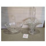 Vintage Crystal Glass Flower Basket Set