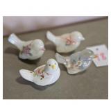 Set of 4 Fenton Hand Painted Iridescent Glass Bird