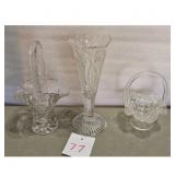 Set of 3 Clear Glass Vases and Baskets