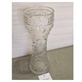 Vintage Cut Crystal Glass Vase with Floral Etching