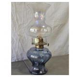 Vintage Iridescent Glass Oil Lamp Blue Base Clear