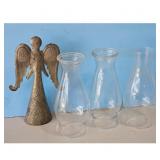 Vintage Angel Figurine and 3 Glass Hurricane Shade
