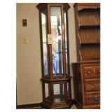 Vintage Oak Corner Curio Cabinet with Glass Shelve