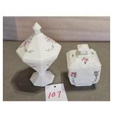 Vintage Milk Glass Candy Dish and Trinket Box with