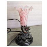 Vintage Hummingbird & Flower Accent Lamp Pink Swir
