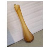 Vintage Amber Glass Bud Vase Fluted Top