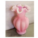 Fenton Pink Satin finished Ruffled Vase