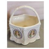Vintage Ceramic Basket with Portrait Inserts