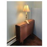 Brown Drop Leaf Gate Leg Table & Brass Lamp Set