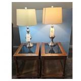 End Tables Set & Pair of Silver Beige Lamps
