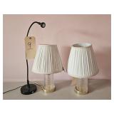 Black White Lamps Set Glass Base Pleated Shade