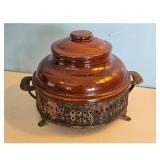 Brown Ceramic Casserole Dish Trivet Set