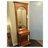 Brown Hall Tree With Mirror and Hooks
