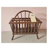 Brown Magazine Rack Spindle Wood Curved Top Handle