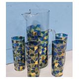 Mosaic Glass Cocktail Pitcher & Matching tall High