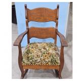 Antique Oak Rocking Chair w/Floral Upholstery